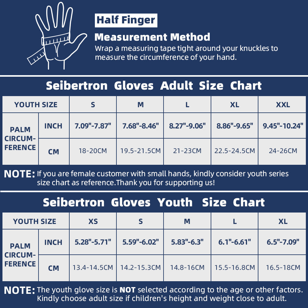 Seibertron Youth Half Finger Lineman 2.0 Padded Palm Football Receiver Gloves, Flexible TPR Impact Protection Back of Hand Glove