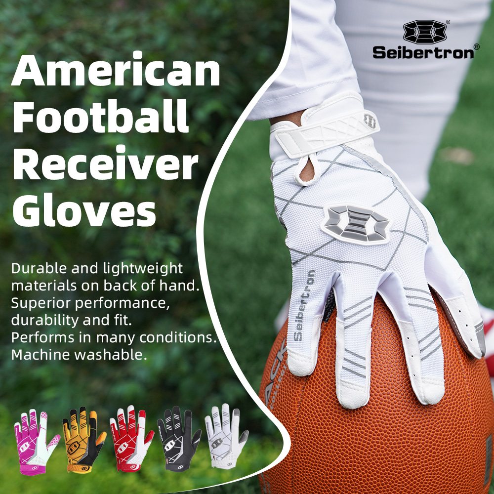Seibertron Pro 3.0 Elite Ultra-Stick Sports Receiver Glove Football Gloves Youth and Adult (White, XS)
