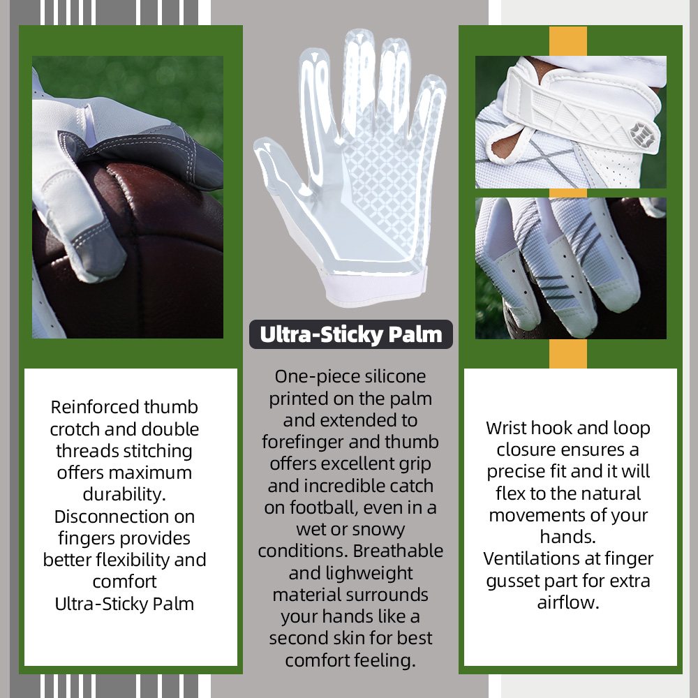color:White | Seibertron American Football Receiver Adult Gloves ultra-stick adult football receiver gloves image 05