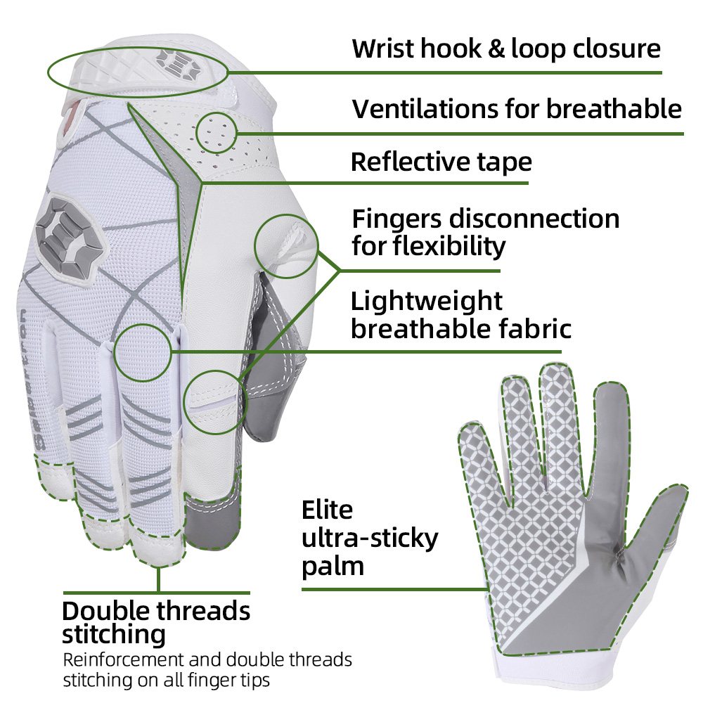 color:White | Seibertron American Football Receiver Adult Gloves ultra-stick adult football receiver gloves image 06