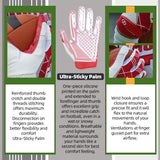 color:Red | Seibertron American Football Receiver Adult Gloves ultra-stick adult football receiver gloves image 09