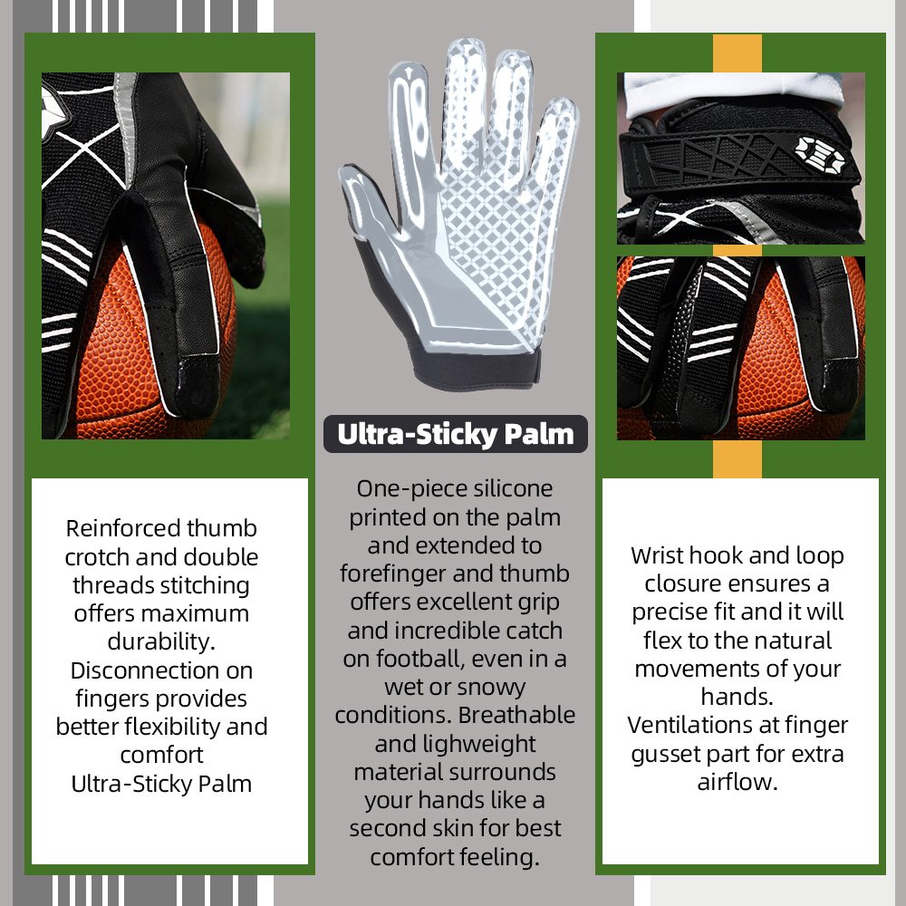 color:all | Seibertron American Football Receiver Adult Gloves ultra-stick adult football receiver gloves common image 16