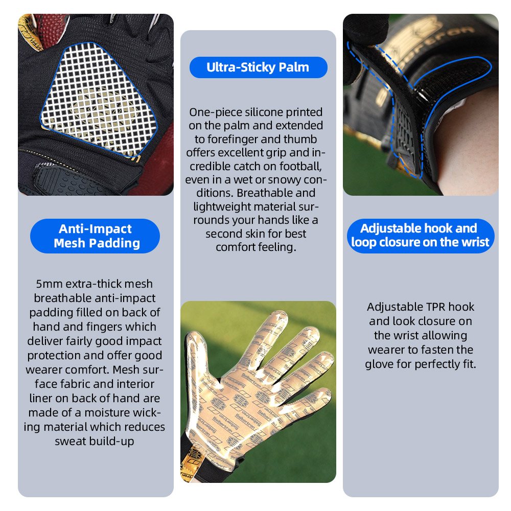 color:Black | Seibertron H.P.I.R.G touchscreen football receiver gloves image 02