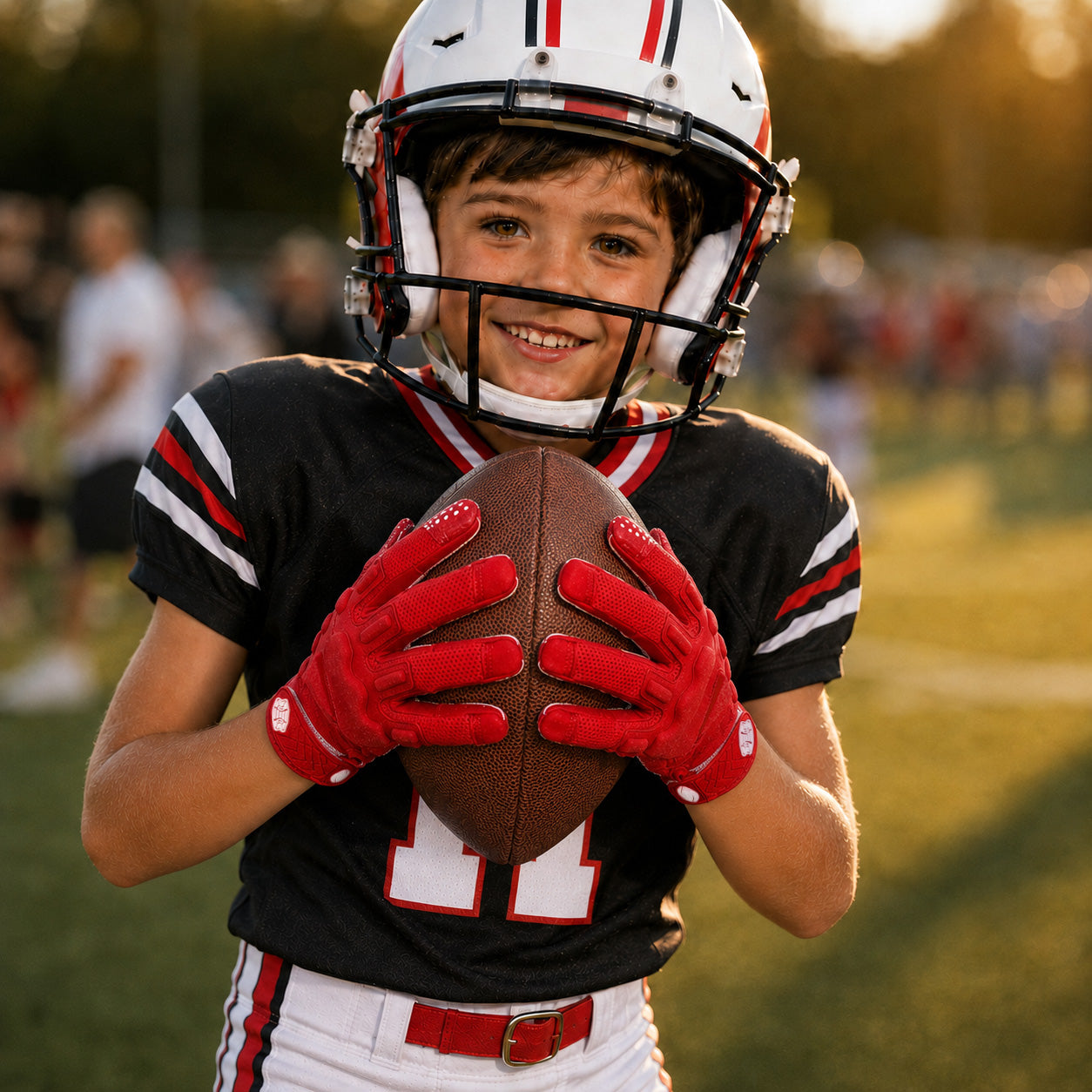 seibertron-gallery:garg-adult-youth-20260714 | product:7340603179198 | color:Red | group:Youth | slot:3 | Seibertron G.A.R.G 2.0 youth football receiver gloves red gallery 3