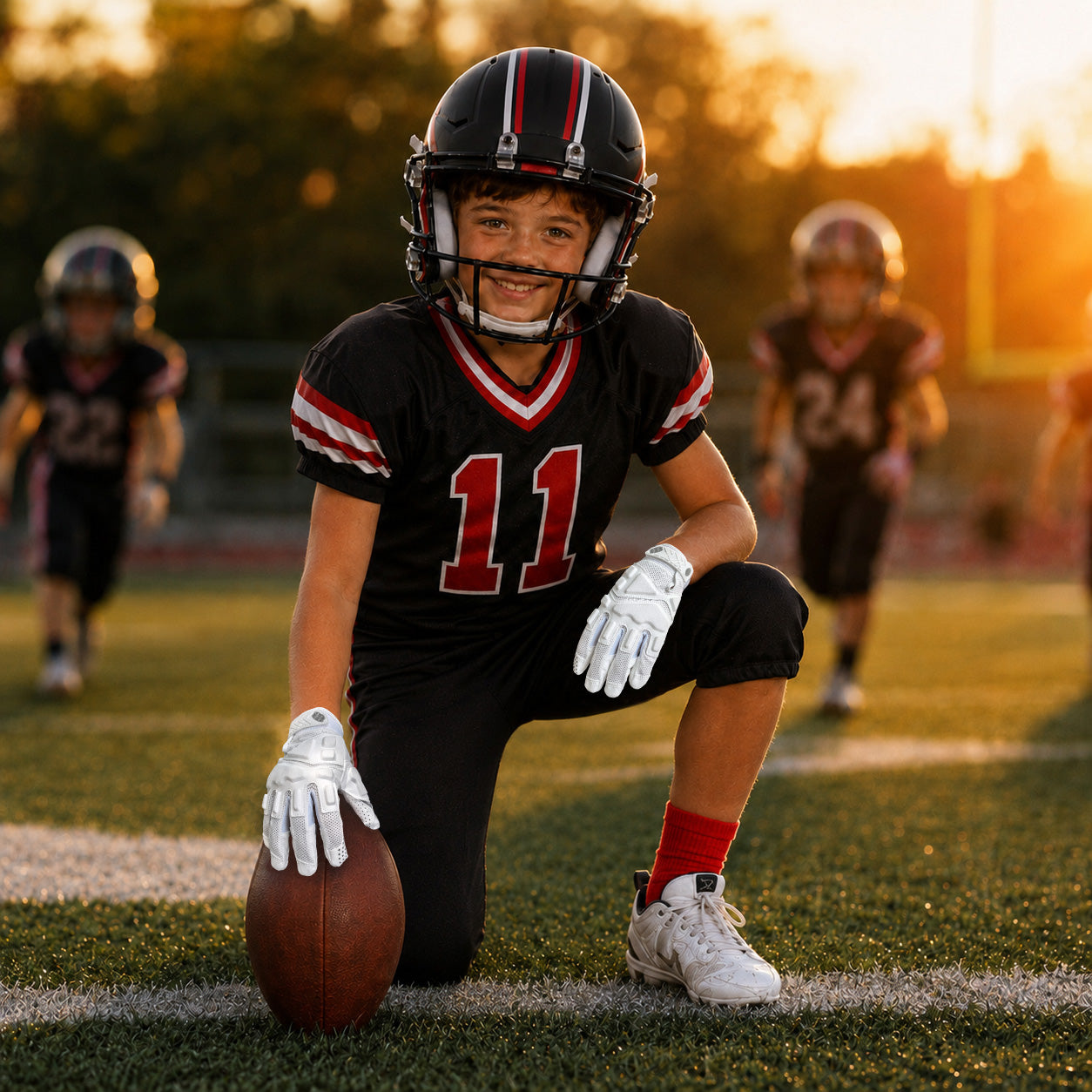 seibertron-gallery:garg-adult-youth-20260714 | product:7340603179198 | color:White | group:Youth | slot:1 | Seibertron G.A.R.G 2.0 youth football receiver gloves white gallery 1