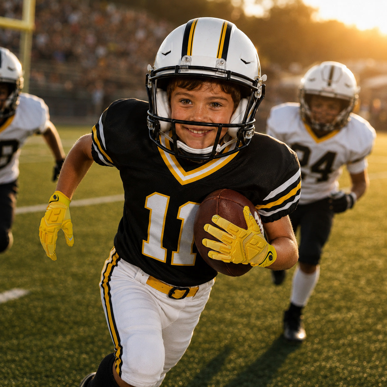 seibertron-gallery:garg-adult-youth-20260714 | product:7340603179198 | color:Yellow | group:Youth | slot:4 | Seibertron G.A.R.G 2.0 youth football receiver gloves yellow gallery 4