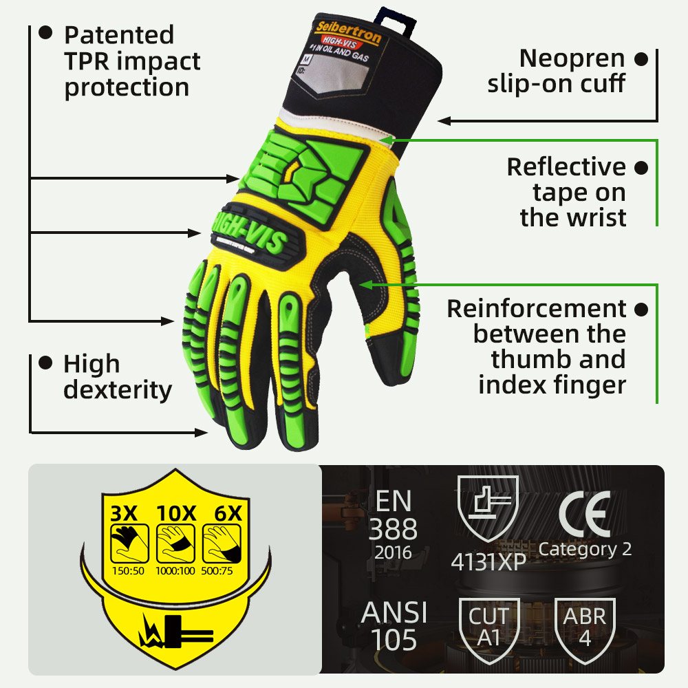 color:all | Seibertron HIGH-VIS SDXG2 super grip gel anti-vibration impact protection safety gloves image 02