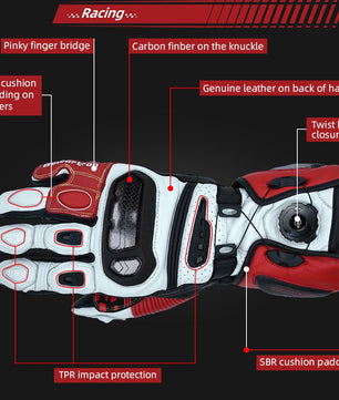 Leather racing gloves designed for motorcycle riders