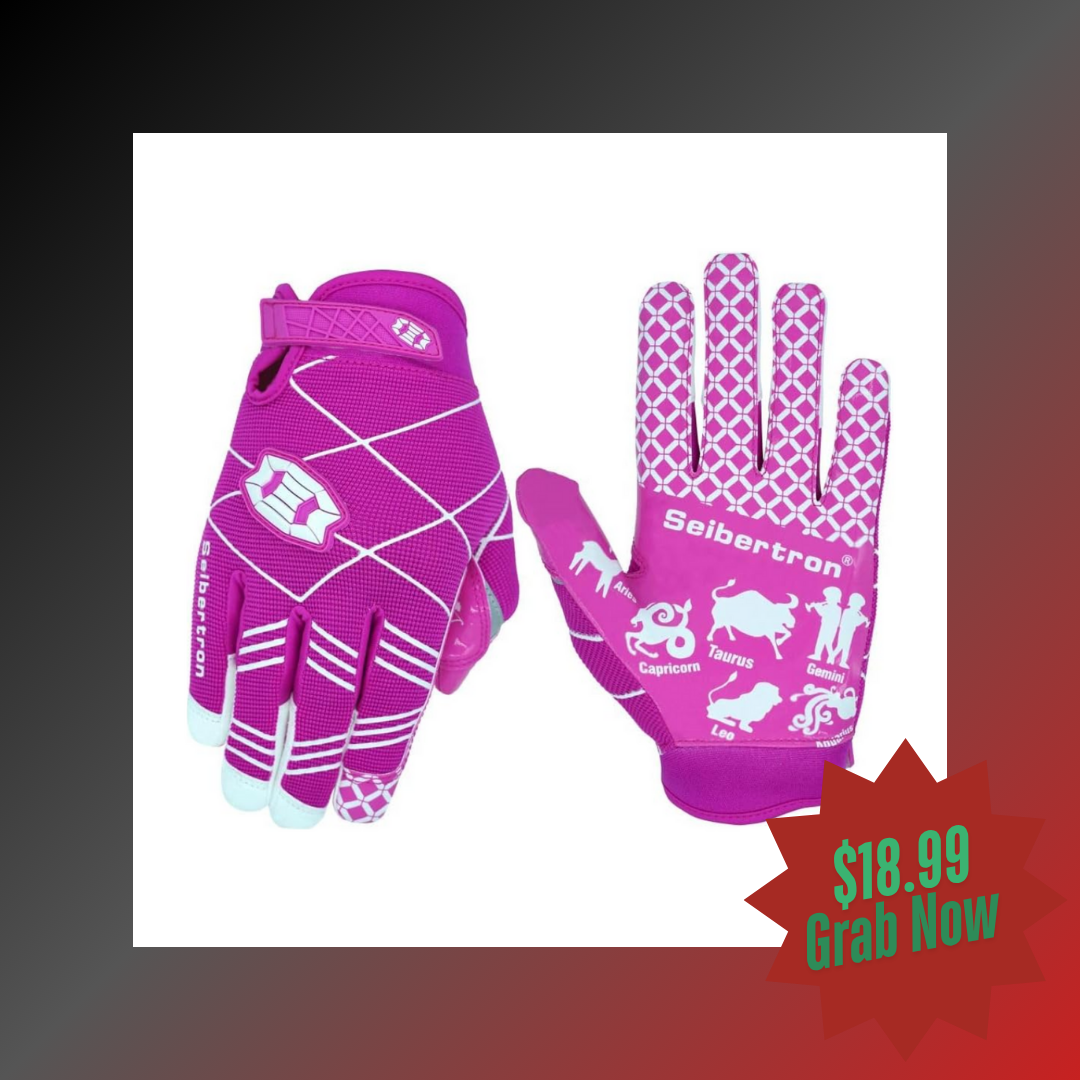 Pink youth football gloves for youth teams and leagues