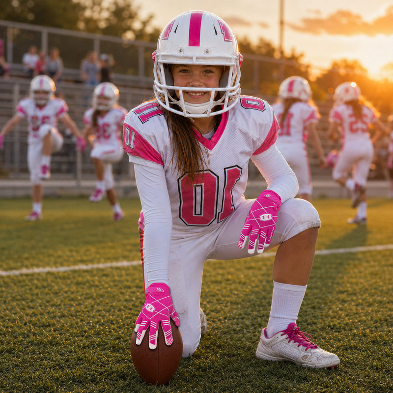 seibertron-gallery:pro3-adult-youth-zodiac-20260716 | product:8668804808894 | color:Pink | group:Youth | slot:1 | Seibertron PRO 3.0 youth football receiver gloves pink zodiac gallery 1