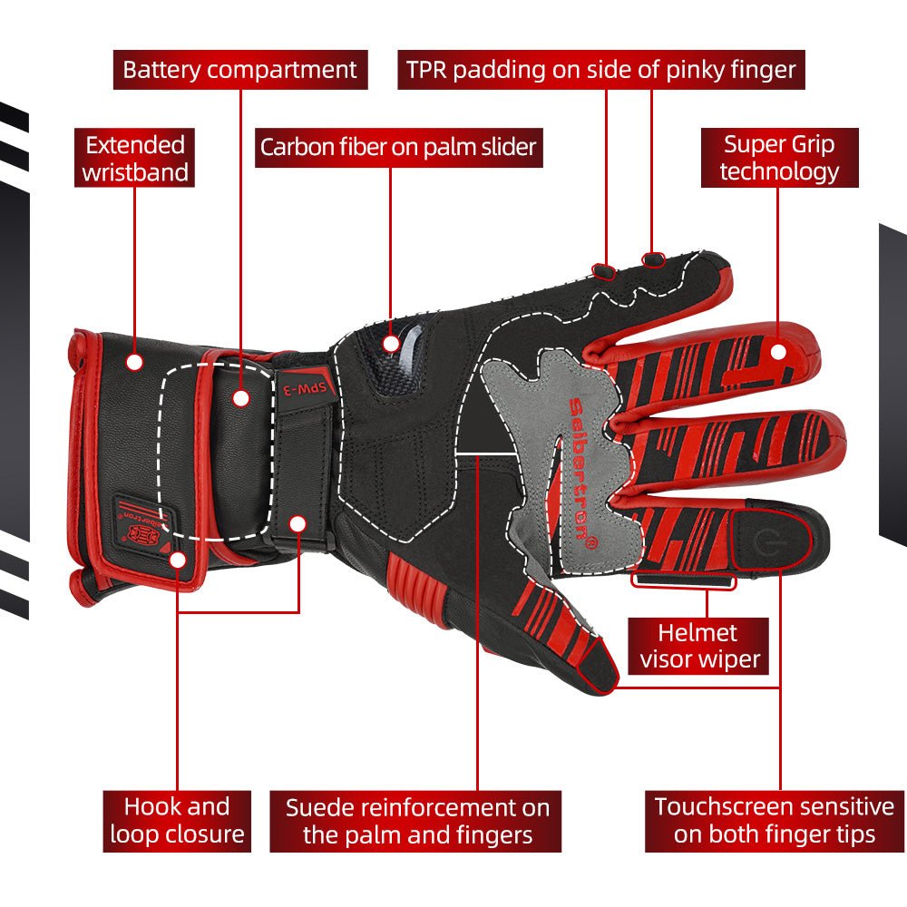 Rechargeable Heated Gloves for Men & Women – 7.4V 3000mAh Waterproof Windproof Electric Gloves for Winter Skiing, Snowboarding, Snowmobiling, and Motorcycling - SeibertronSports Gloves