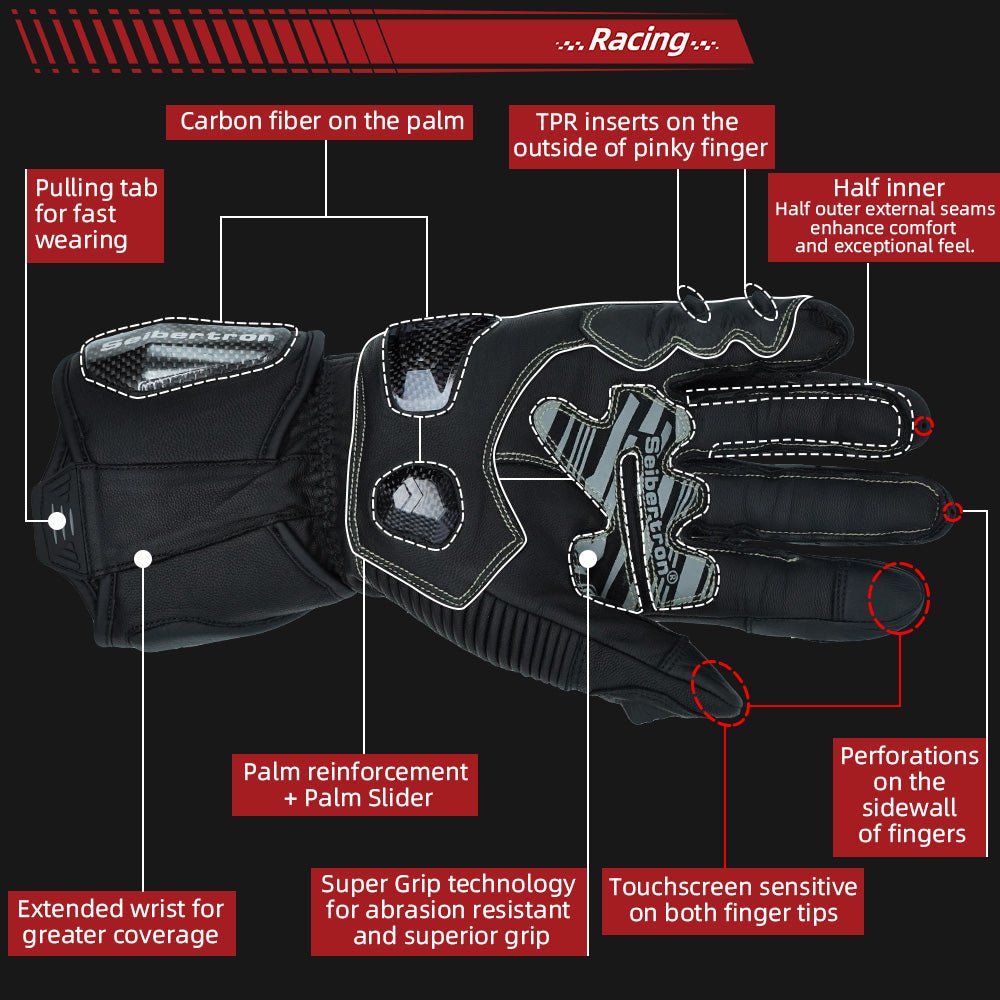 Motorcycle safety gloves offering rider hand protection