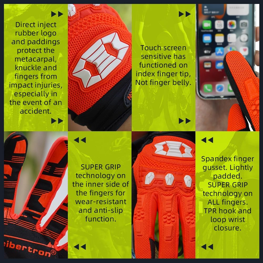 Seibertron Adult Dirtpaw Unisex BMX MX ATV MTB Racing Mountain Bike Bicycle Cycling Off - Road/Dirt Bike Gloves Road Racing Motorcycle Motocross Sports Gloves Touch Recognition Full Finger Glove - SeibertronSports