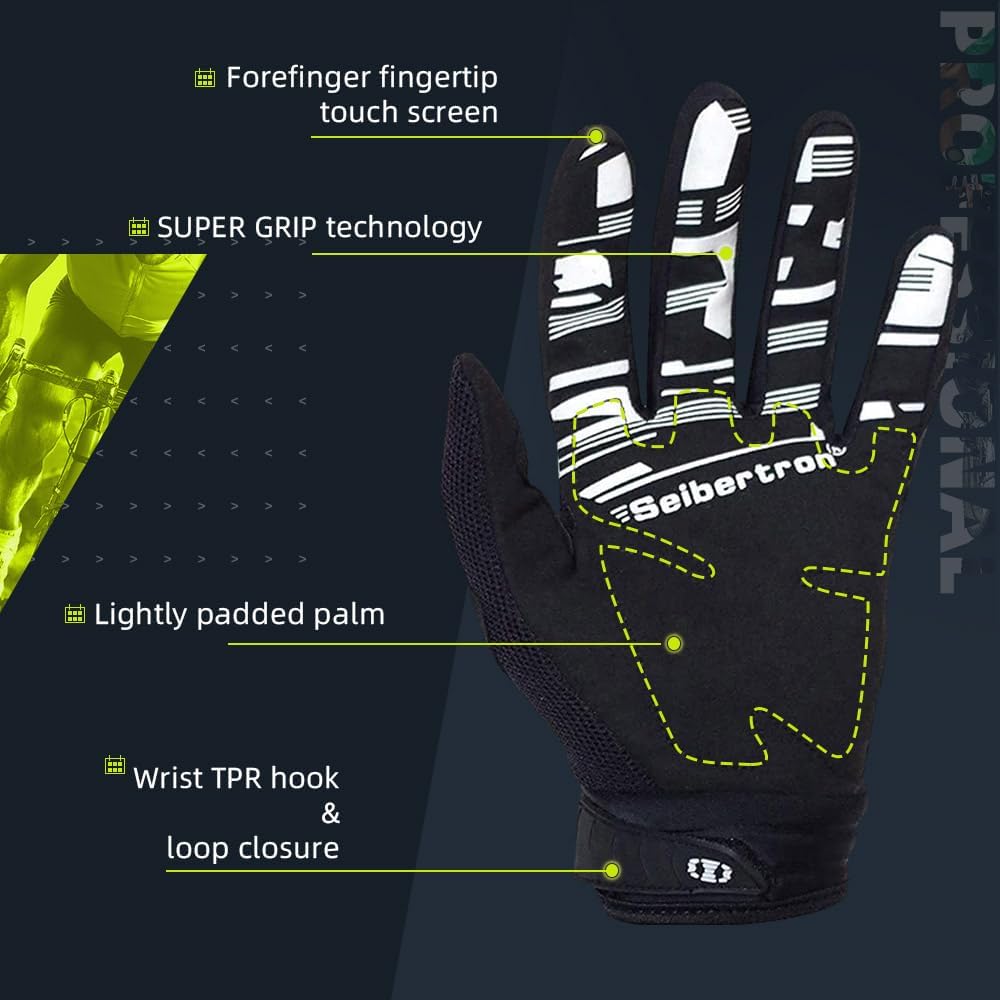 Seibertron Adult Dirtpaw Unisex BMX MX ATV MTB Racing Mountain Bike Bicycle Cycling Off - Road/Dirt Bike Gloves Road Racing Motorcycle Motocross Sports Gloves Touch Recognition Full Finger Glove - SeibertronSports602201108792