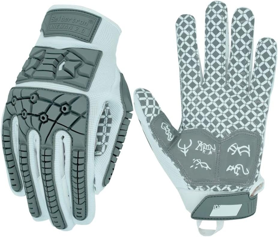 Seibertron Adult Full Finger Lineman 2.0 Padded Palm Football Receiver Gloves, Flexible TPR Impact Protection Back of Hand Glove - Seibertron