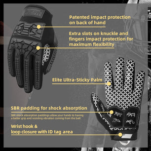 Seibertron Adult Full Finger Lineman 2.0 Padded Palm Football Receiver Gloves, Flexible TPR Impact Protection Back of Hand Glove - Seibertron