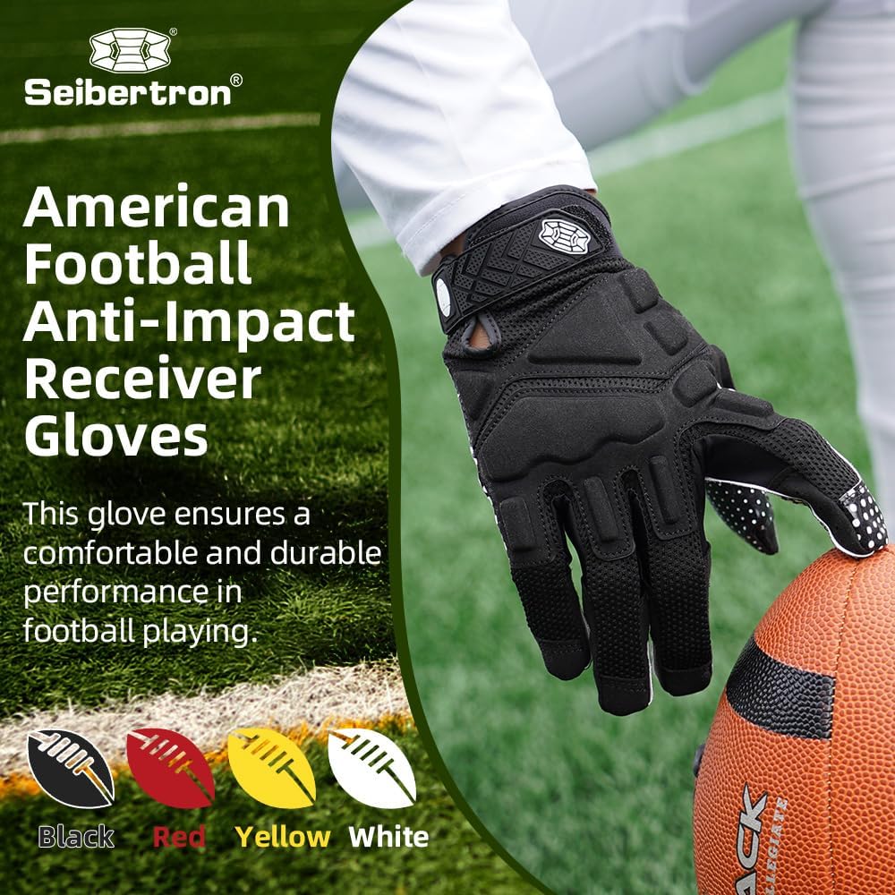 Seibertron Adult G.A.R.G 2.0 Gel Filled Patented Anti - Impact Ultra - Stick Football Sports Receiver Gloves - SeibertronSports