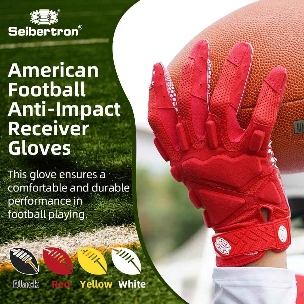 Seibertron Adult G.A.R.G 2.0 Gel Filled Patented Anti - Impact Ultra - Stick Football Sports Receiver Gloves - SeibertronSports