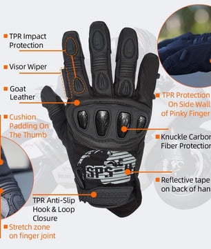 Seibertron Adult SPS - 4 Winter Cold Weather Motorcycle Gloves Rainproof Riding with Touchscreen Warm Gauntlet for Men and Women - SeibertronSports Gloves
