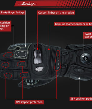 Seibertron Adult SPS - 6 All - Season Leather Motorcycle Gloves with Carbon Fiber Protection, Breathable Design, and Anti - Slip Grip – Perfect for Road Racing, Track Riding, and Long - Distance Touring - Seibertron