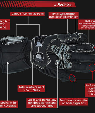 Seibertron Adult SPS - 6 All - Season Leather Motorcycle Gloves with Carbon Fiber Protection, Breathable Design, and Anti - Slip Grip – Perfect for Road Racing, Track Riding, and Long - Distance Touring - Seibertron