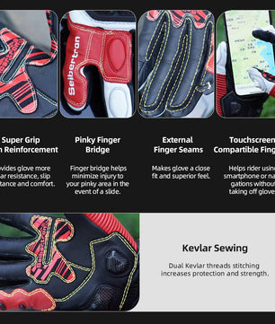 Seibertron Adult SPS - 6 All - Season Leather Motorcycle Gloves with Carbon Fiber Protection, Breathable Design, and Anti - Slip Grip – Perfect for Road Racing, Track Riding, and Long - Distance Touring - Seibertron