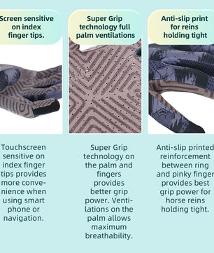 Seibertron Adult S.P.S.G - 4 Horse Riding Touchscreen UPF100+ UV Sun Glove - SeibertronSports