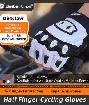 Seibertron Dirtclaw Adult BMX MX ATV MTB Road Racing Mountain Bike Bicycle Cycling Off - Road/Dirt Bike Gel Padded Anti - Slip Palm Fingerless Gloves Motorcycle Motocross Sports Gloves - SeibertronSports