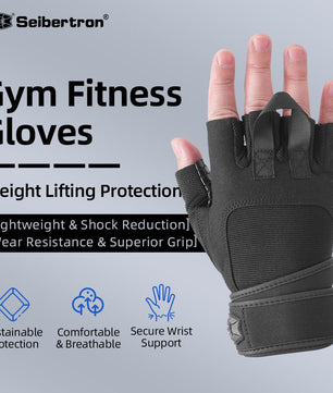 Seibertron Fitness Gloves for Weightlifting, Dumbbell & Pull - Up Bar Training, Long Wrist Wraps, Outdoor Half - Finger Design - Seibertron