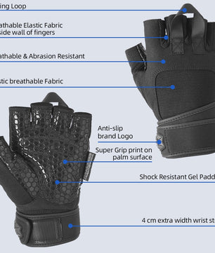 Seibertron Fitness Gloves for Weightlifting, Dumbbell & Pull - Up Bar Training, Long Wrist Wraps, Outdoor Half - Finger Design - Seibertron