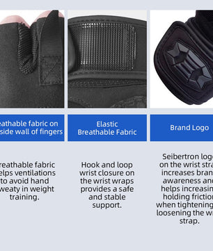Seibertron Fitness Gloves for Weightlifting, Dumbbell & Pull - Up Bar Training, Long Wrist Wraps, Outdoor Half - Finger Design - Seibertron