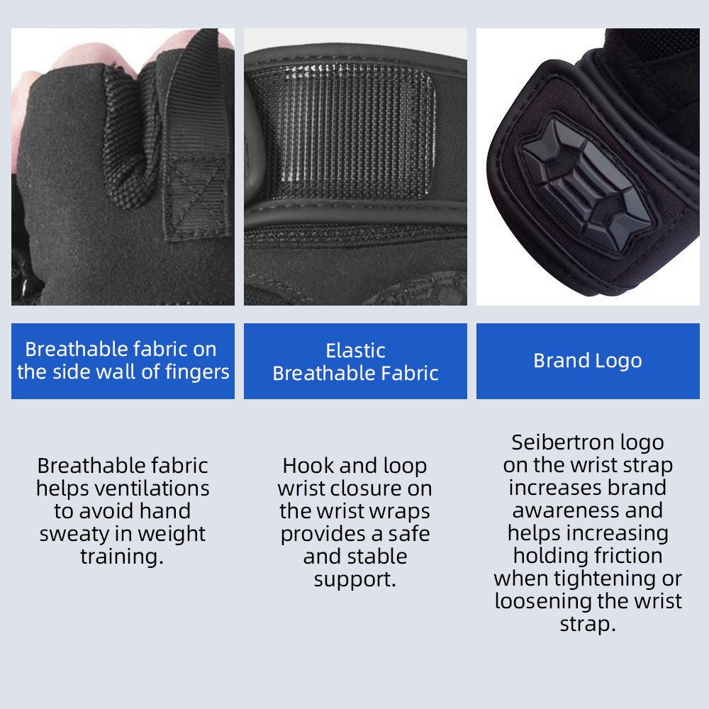 Seibertron Fitness Gloves for Weightlifting, Dumbbell & Pull - Up Bar Training, Long Wrist Wraps, Outdoor Half - Finger Design - Seibertron