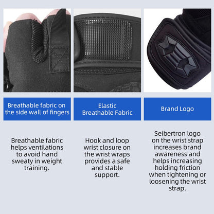 Seibertron Fitness Gloves for Weightlifting, Dumbbell & Pull - Up Bar Training, Long Wrist Wraps, Outdoor Half - Finger Design - Seibertron