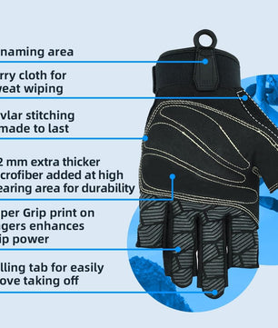 Seibertron Half Finger Padded Palm Lightweight Breathable Climbing Rope Gloves for Climbers, Rock Climbing, Rescue, Adventure, Sailing, Kayaking, Outdoor Sports - SeibertronSports Gloves