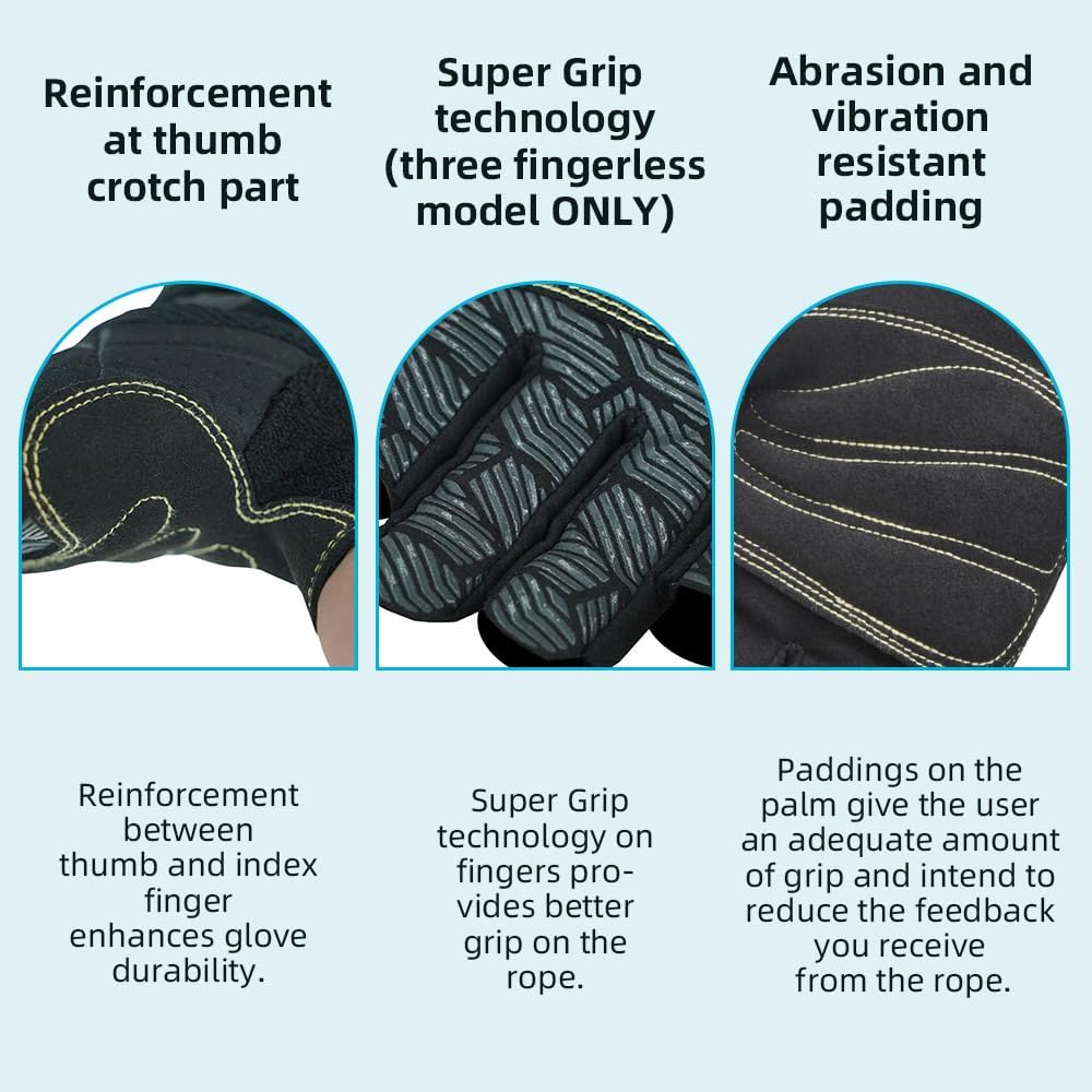 Seibertron Half Finger Padded Palm Lightweight Breathable Climbing Rope Gloves for Climbers, Rock Climbing, Rescue, Adventure, Sailing, Kayaking, Outdoor Sports - SeibertronOutdoors