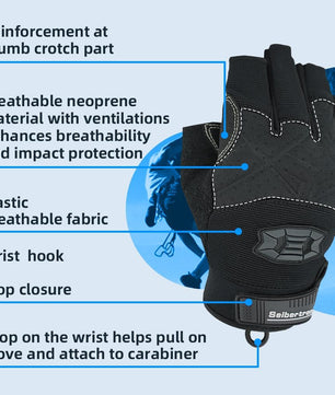 Seibertron Half Finger Padded Palm Lightweight Breathable Climbing Rope Gloves for Climbers, Rock Climbing, Rescue, Adventure, Sailing, Kayaking, Outdoor Sports - SeibertronSports Gloves