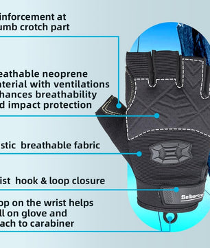 Seibertron Half Finger Padded Palm Lightweight Breathable Climbing Rope Gloves for Climbers, Rock Climbing, Rescue, Adventure, Sailing, Kayaking, Outdoor Sports - SeibertronOutdoors
