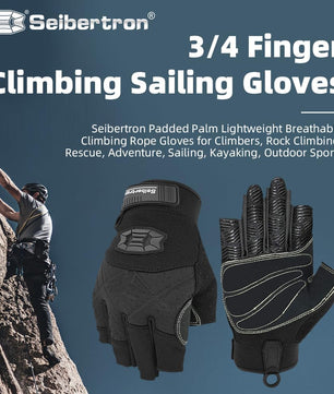 Seibertron Half Finger Padded Palm Lightweight Breathable Climbing Rope Gloves for Climbers, Rock Climbing, Rescue, Adventure, Sailing, Kayaking, Outdoor Sports - SeibertronSports Gloves