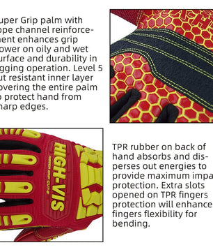 Seibertron HIGH - VIS HRC5 Rigger Excellent Grip Cut5 Handyman/Boxer Work Gloves Abrasion Resistant Oil & Gas Drilling Safety Impact Protection Gloves CE EN388 4542 - SeibertronTools