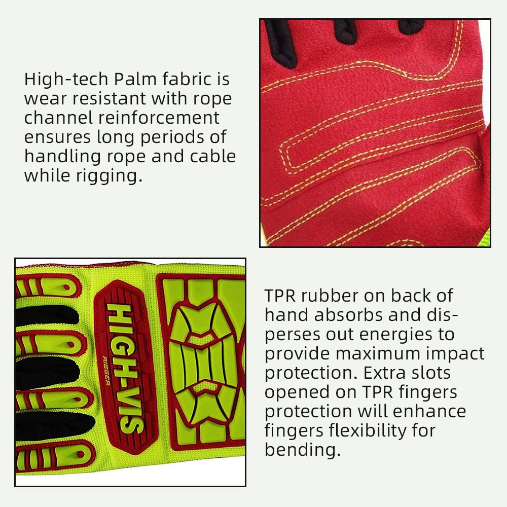Seibertron HIGH - VIS HRIG Anti Impact Work Gloves Hi - Vis Oil and Gas Water Resistant Safety Heavy Duty Utility Mechanic Rigger Glove with TPR Protection Yellow Red CE EN388 4132 - Seibertron