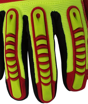 Seibertron HIGH - VIS HRIG Anti Impact Work Gloves Hi - Vis Oil and Gas Water Resistant Safety Heavy Duty Utility Mechanic Rigger Glove with TPR Protection Yellow Red CE EN388 4132 - Seibertron