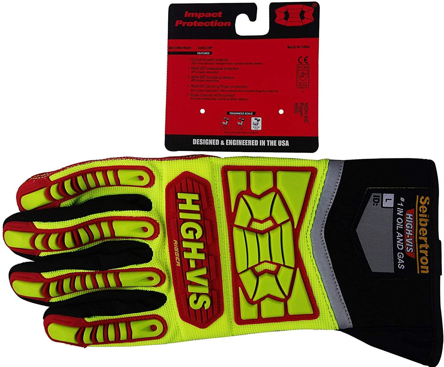 Seibertron HIGH - VIS HRIG Anti Impact Work Gloves Hi - Vis Oil and Gas Water Resistant Safety Heavy Duty Utility Mechanic Rigger Glove with TPR Protection Yellow Red CE EN388 4132 - Seibertron