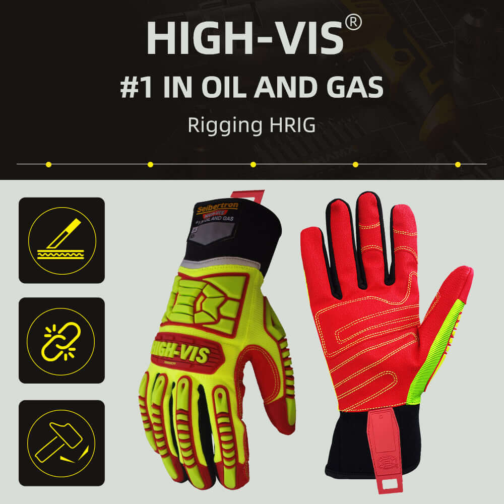 Seibertron HIGH - VIS HRIG Anti Impact Work Gloves Hi - Vis Oil and Gas Water Resistant Safety Heavy Duty Utility Mechanic Rigger Glove with TPR Protection Yellow Red CE EN388 4132 - Seibertron