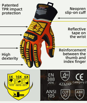 Seibertron HIGH - VIS SDX2 Resistant Reducing Anti - Impact Mechanics Heavy Duty Safety Rescue Gloves CE EN388 4232 with 1 Black Glove Clip - SeibertronTools