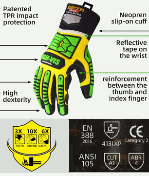 Seibertron HIGH - VIS SDXG2 Dexterity Super Grip GEL Oil & Gas Anti - Vibration Impact Protection Safety Gloves CE EN388 4131 - SeibertronSports Gloves