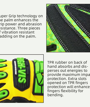 Seibertron HIGH - VIS SDXG2 Dexterity Super Grip GEL Oil & Gas Anti - Vibration Impact Protection Safety Gloves CE EN388 4131 - SeibertronSports Gloves