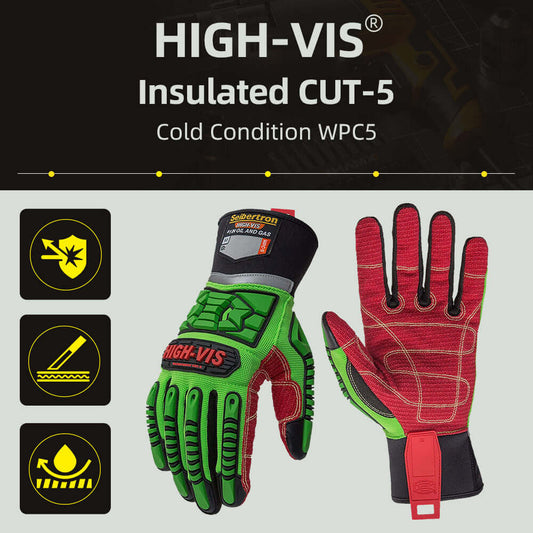Seibertron HIGH - VIS WPC5 Level 5 Cut Resistant Cold Weather Condition Waterproof Impact Oil and Gas Safety Gloves - SeibertronTools