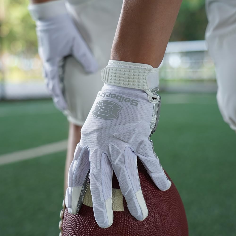 Seibertron H.P.I.L.G Touchscreen Lineman and Football Receiver Gloves, Flexible Breathable Impact Protection Back of Hand Glove Adult and Youth Sizes - SeibertronOutdoors