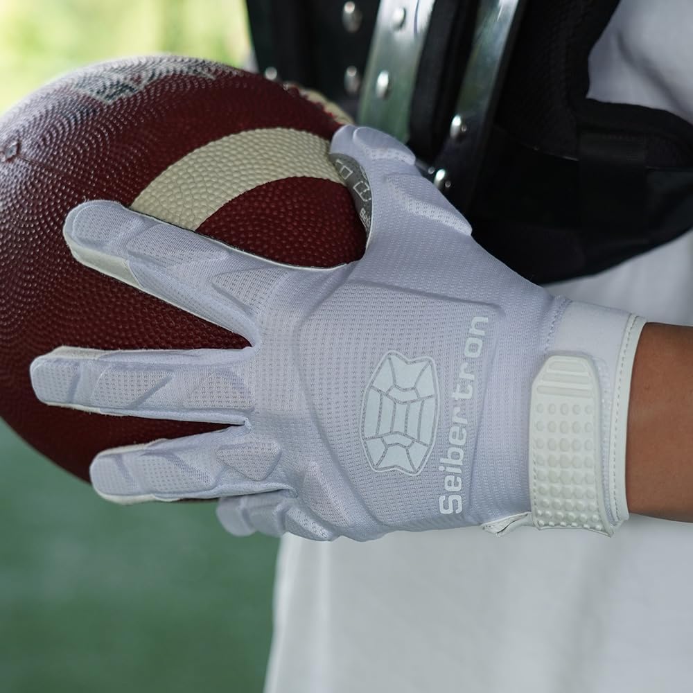 Seibertron H.P.I.L.G Touchscreen Lineman and Football Receiver Gloves, Flexible Breathable Impact Protection Back of Hand Glove Adult and Youth Sizes - SeibertronOutdoors