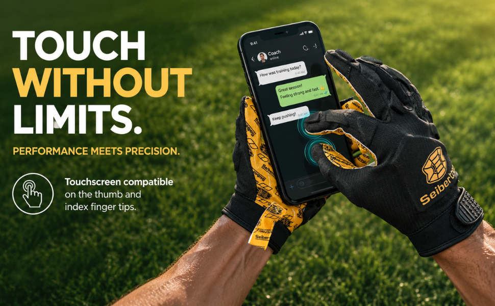 seibertron-gallery:hpirg-hp-series-20260714 | product:8307911884990 | color:all | slot:14 | Seibertron H.P.I.R.G touchscreen football receiver gloves A plus touchscreen feature banner